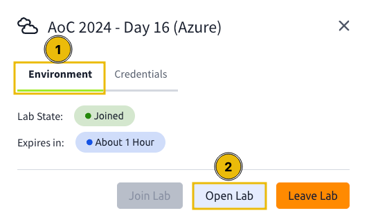 Going to the Azure Portal via the Open Lab button.