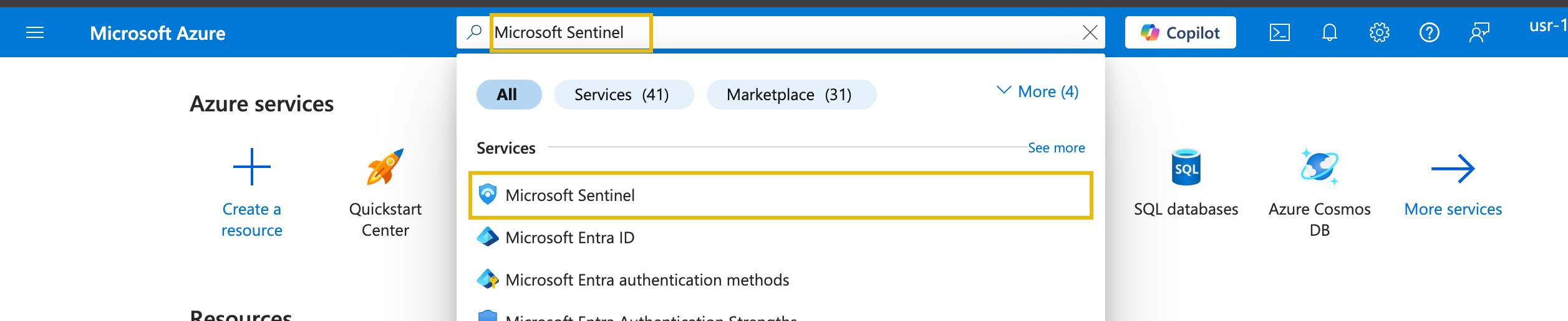 Accessing Microsoft Sentinel from the Azure Portal.