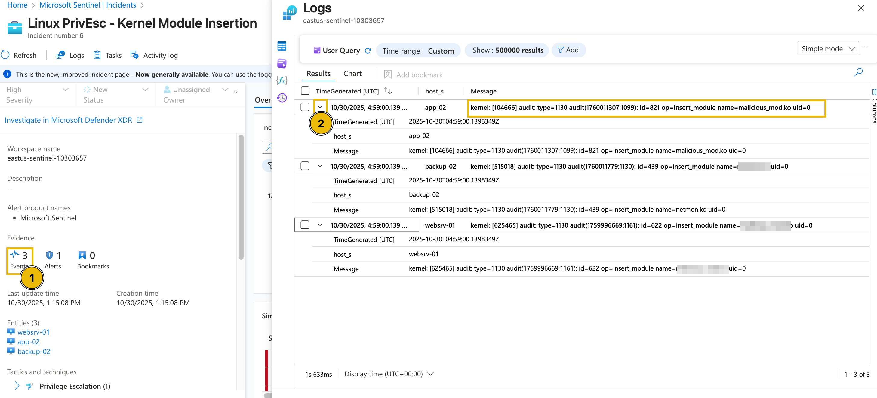 Event Evidences from a single alert.