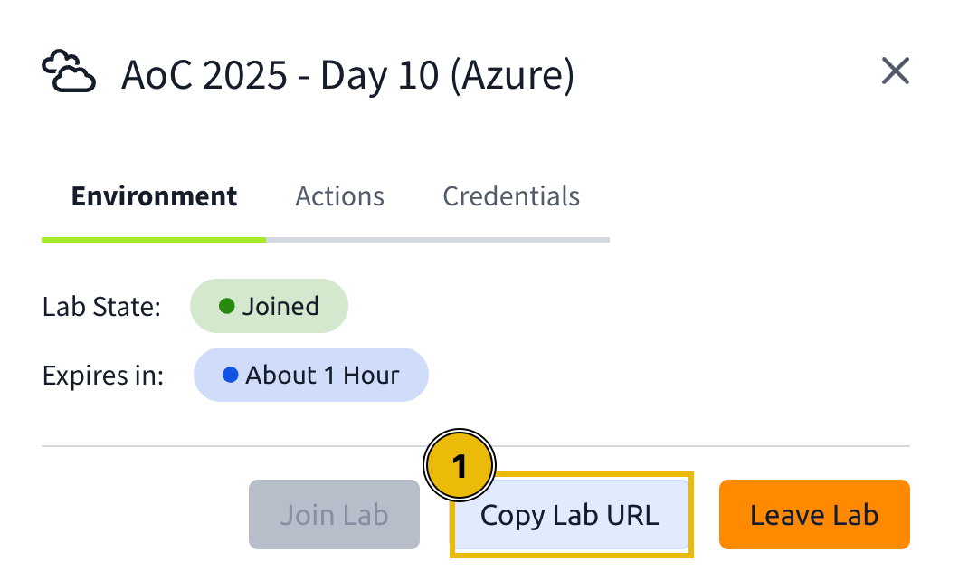 Copy URL button for the Azure portal link.