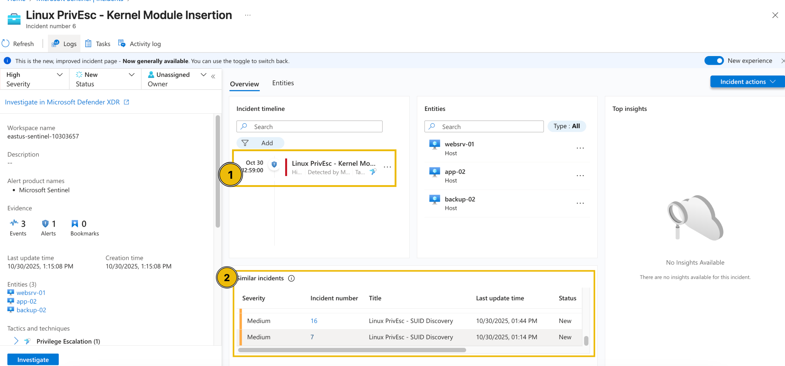 Similar incidents and incident timeline.