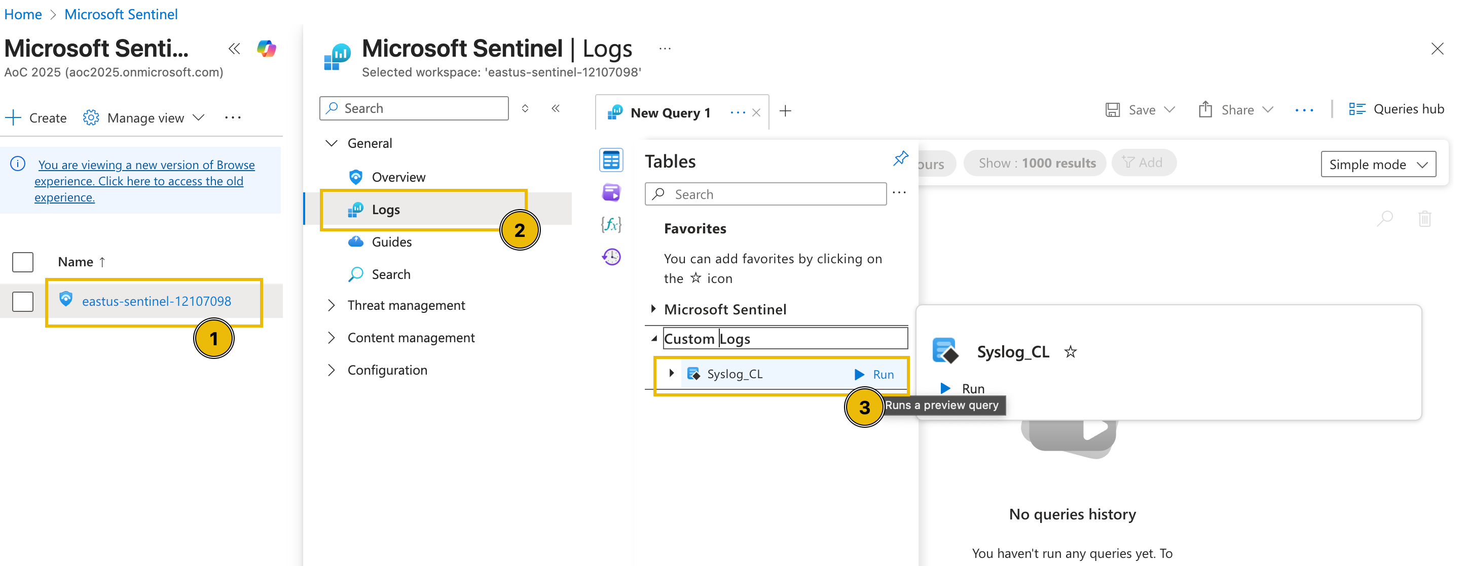 Reviewing Sentinel Logs Syslog_CL table.