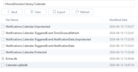 A view of the calendar that has been extracted from the iPhone.