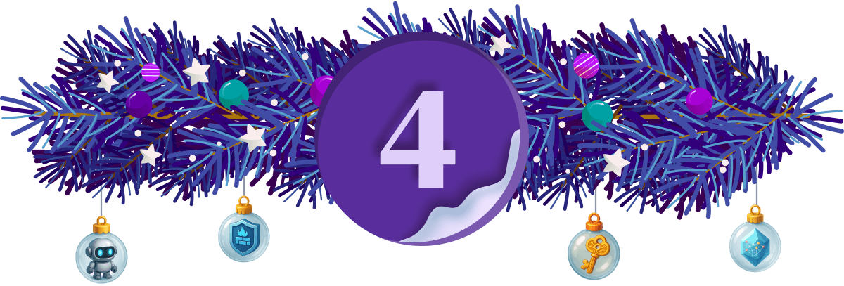 task banner for day 4. Showing a wreath, with baubles hanging with various AI and cyber security related iconography