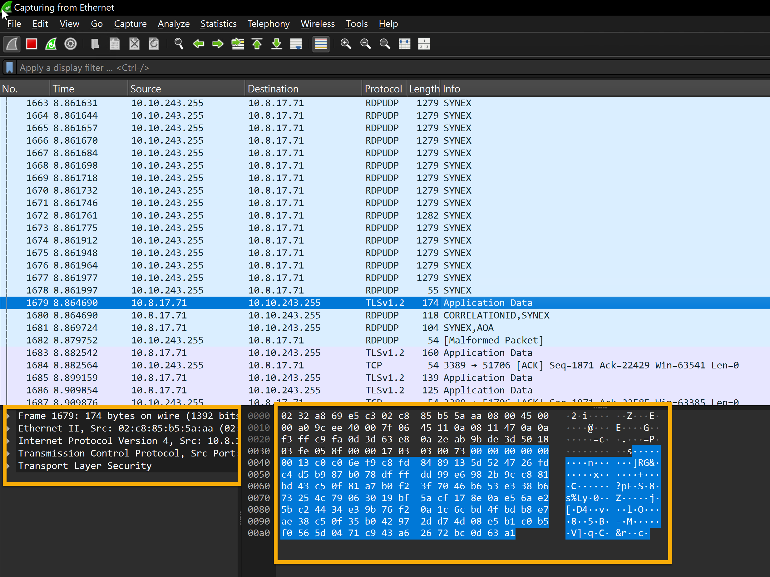 the image shows the capabilities of wireshark such as capturing the network traffic. We can see here the source and destination IP and also the port and protocol used.