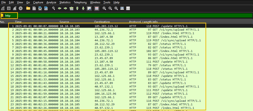 wireshark showing http traffic