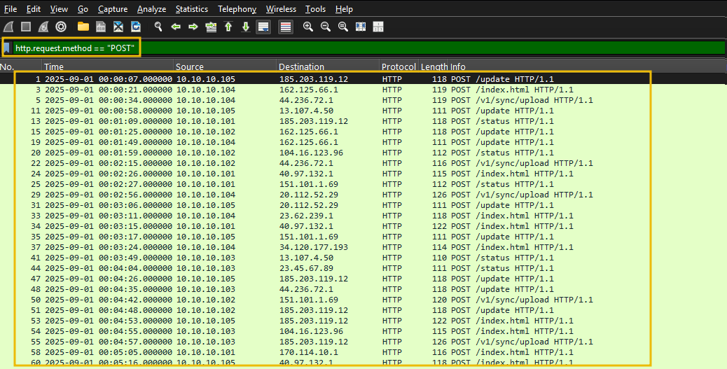 wireshark showing http traffic PODT requests