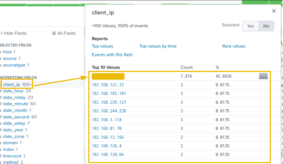 Shows the client IP results