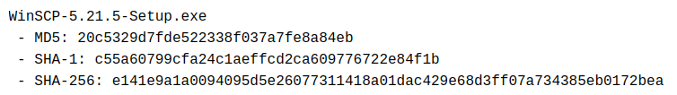 WinSCP hashes