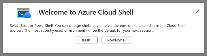 Bash or PowerShell options for Azure Cloud Shell.