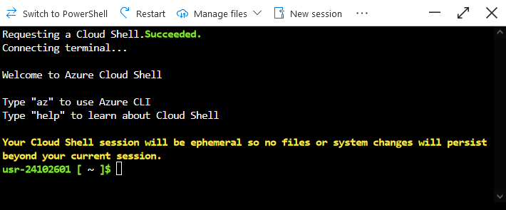 Initial Azure Cloud Shell prompt.