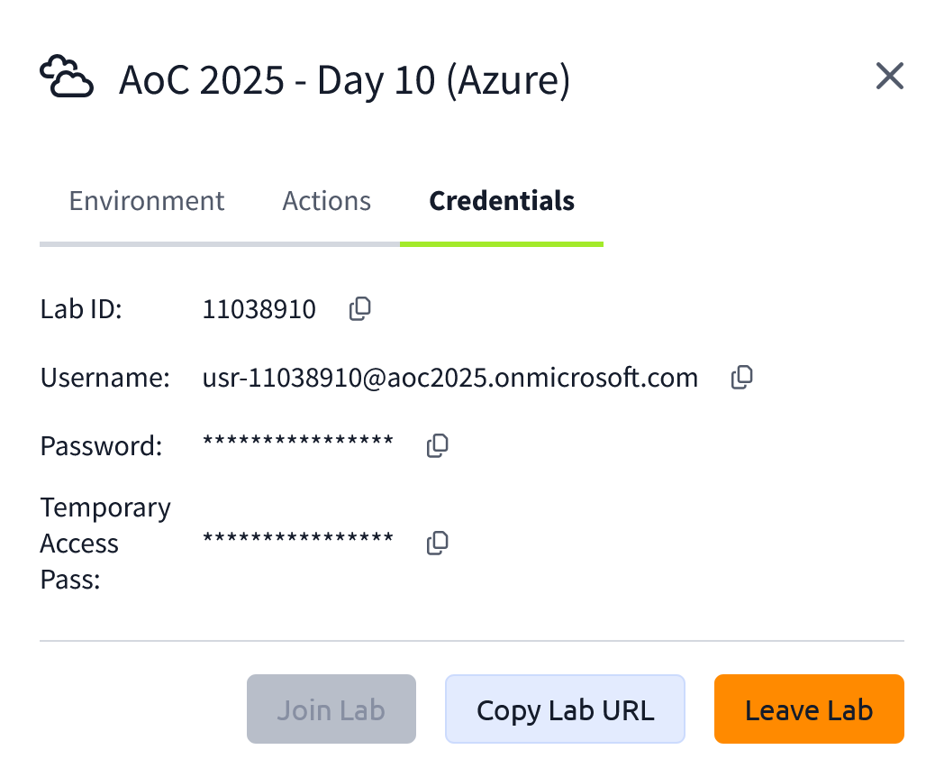 Azure Credentials with Temporary Access Pass.