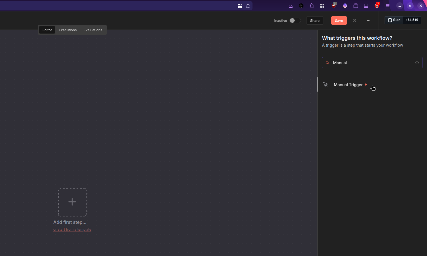 n8n Search for Manual Trigger