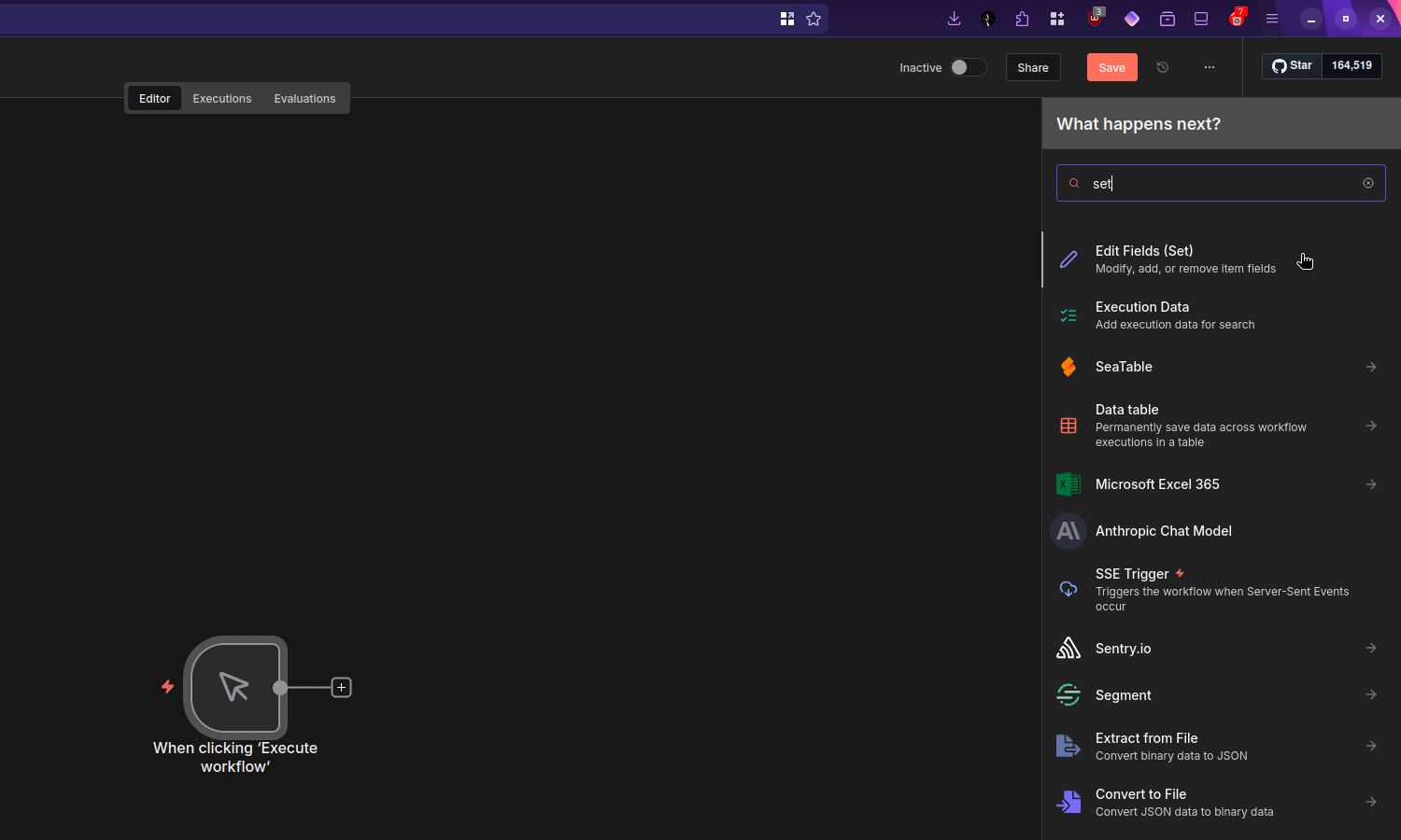n8n Search for and add Edit Fields