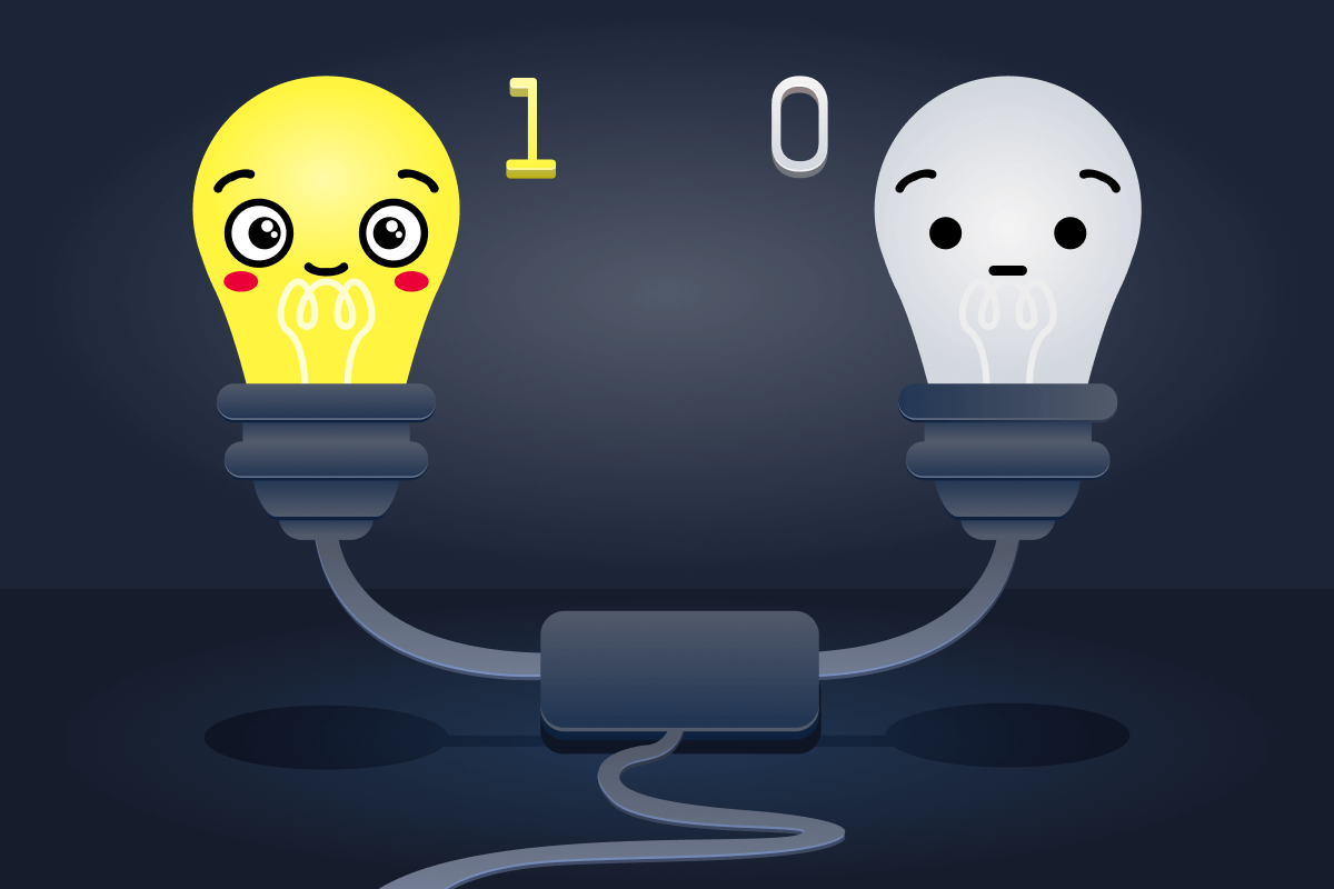 Binary system represents two states, such as ON and OFF