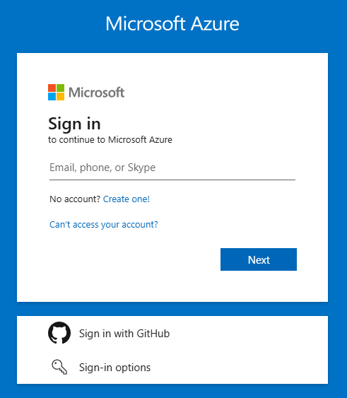 Microsoft Azure Portal login form.