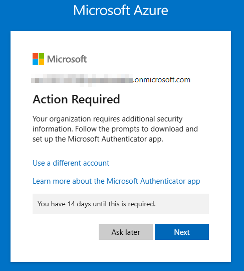 Multi-factor authentication set up window.