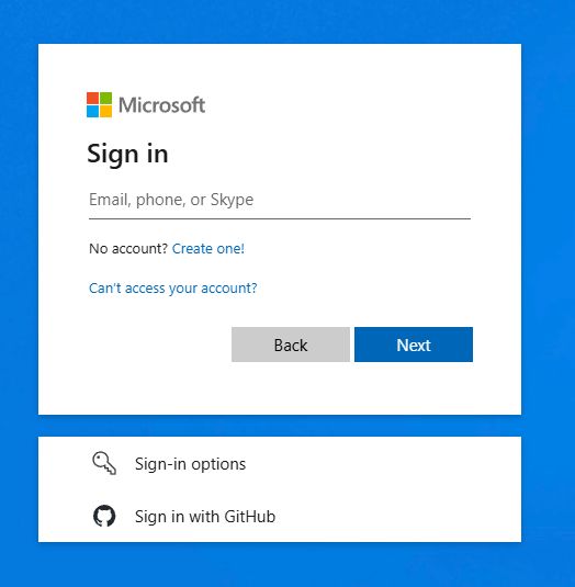 Microsoft Sign In page