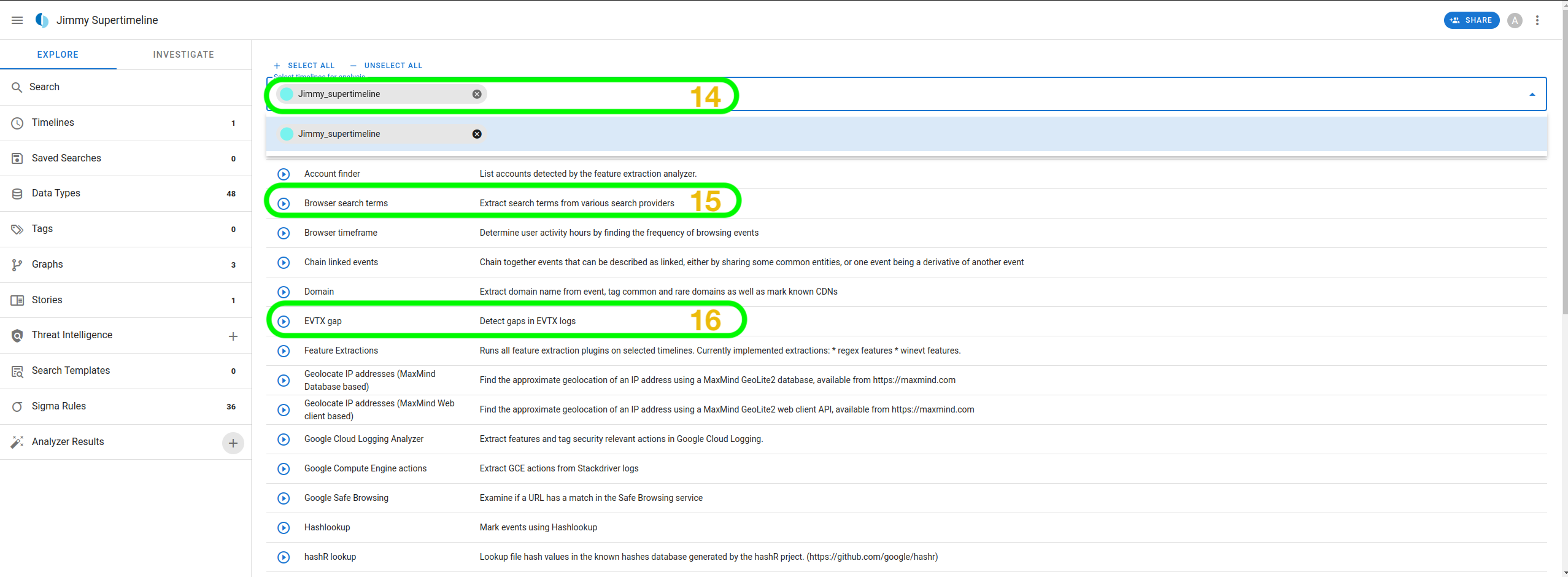 Showcasing the Windows EVTX event gaps found on the timeline.