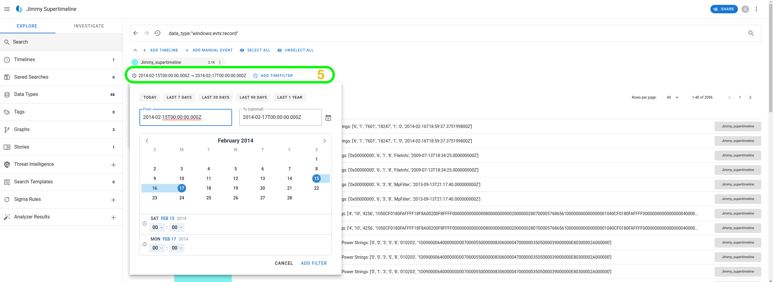 Selecting a particular timeframe to analyse events that occurred or recorded.