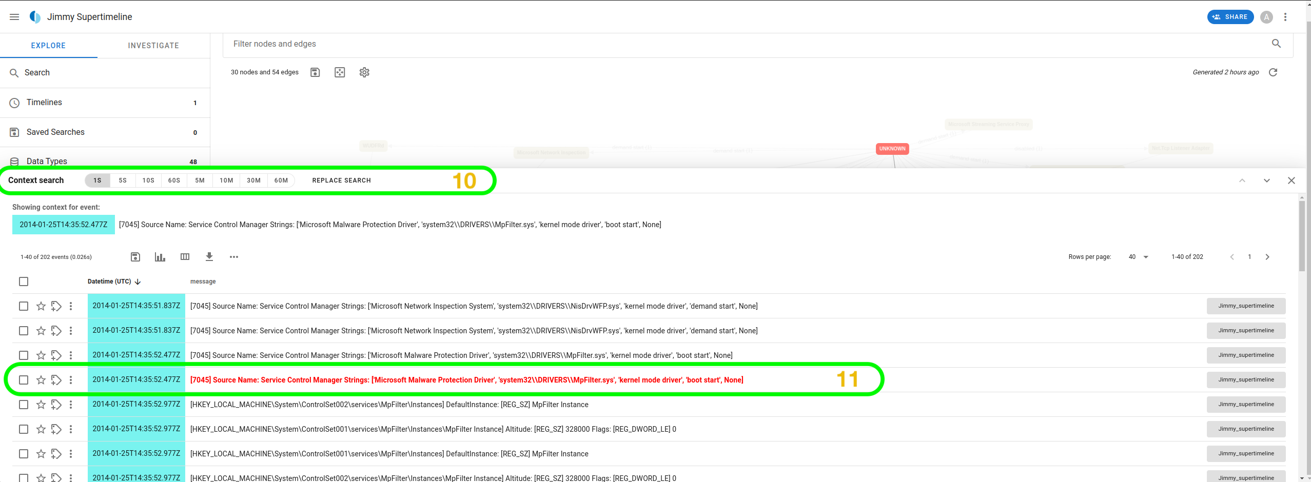 Conducting a context search on the Microsoft Malware Protection Driver service.