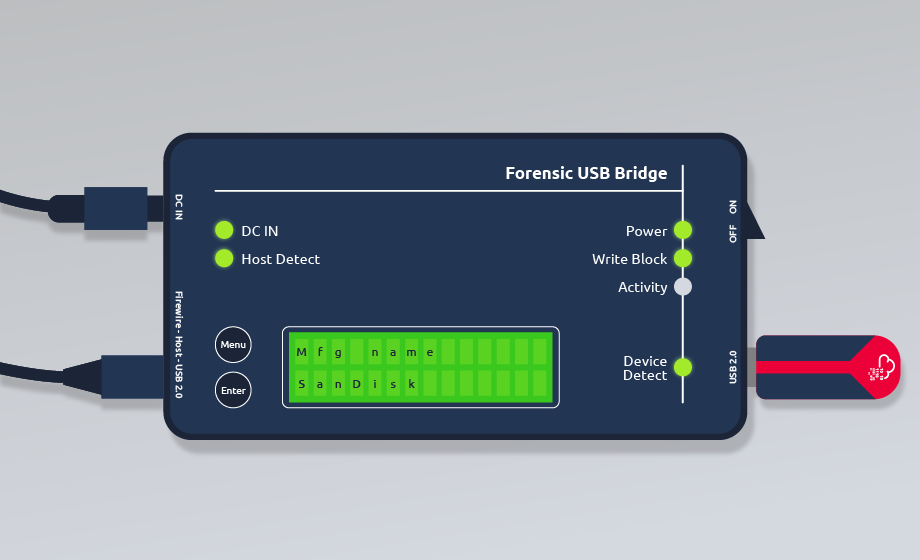 An illustration of a USB write-blocker in use.
