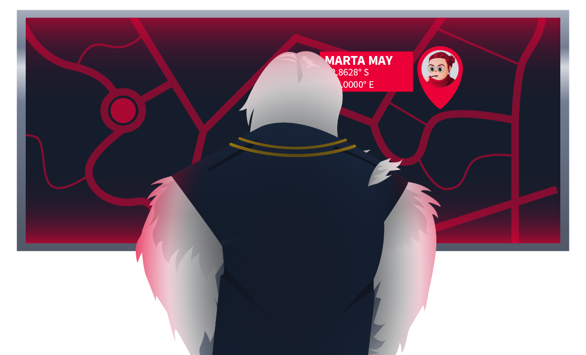 Mayor Malware watching over the car tracking screen.