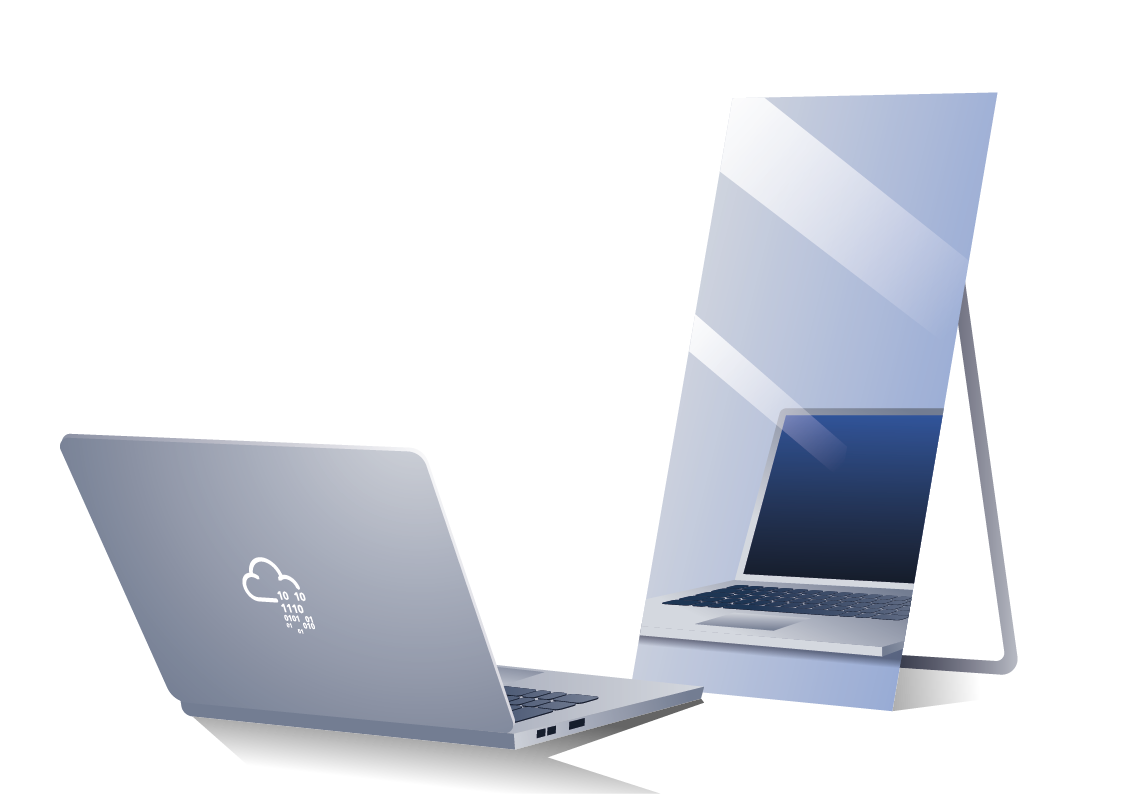 A computer looking at its image in the mirror.