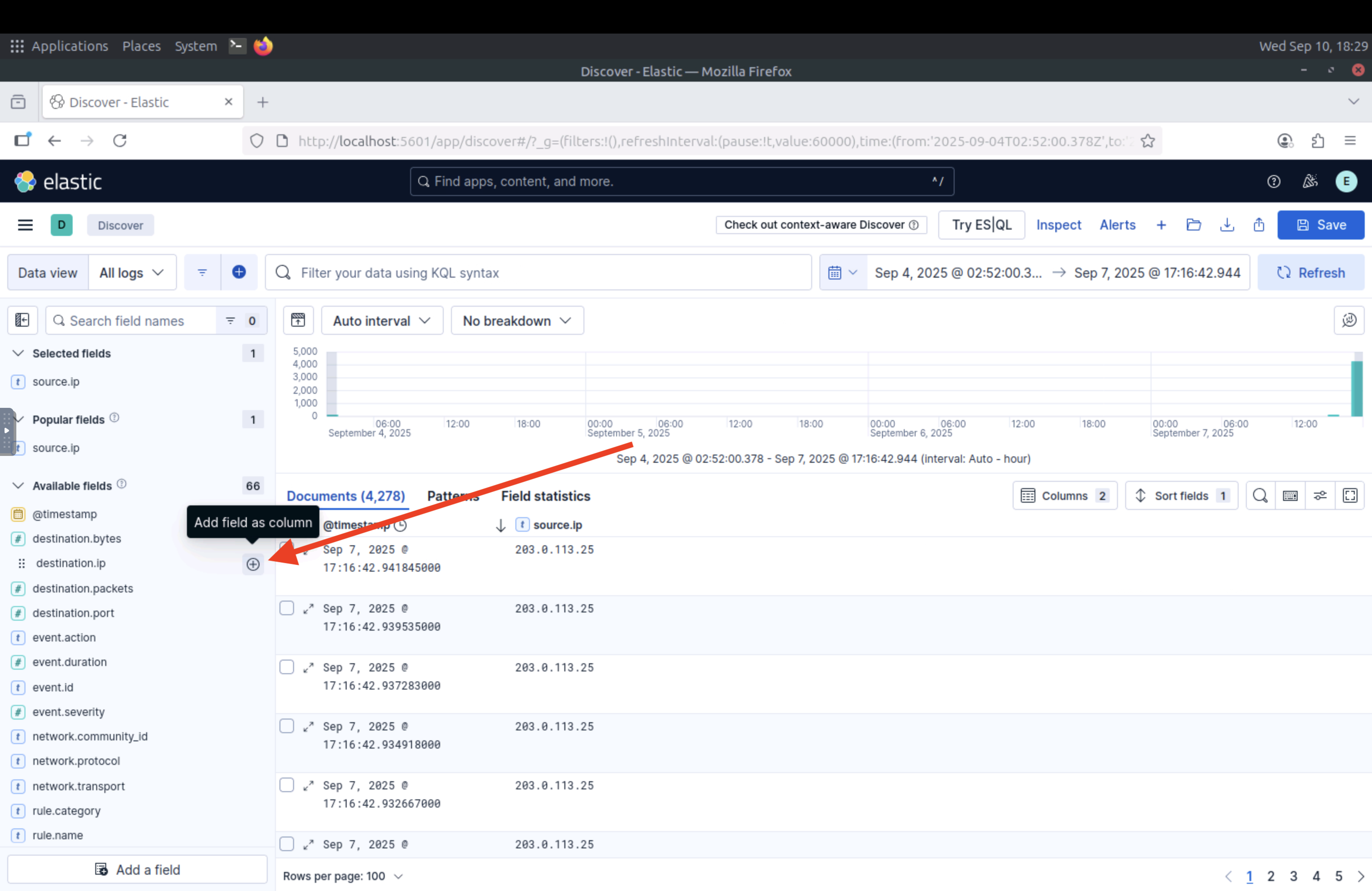 Add a field as column