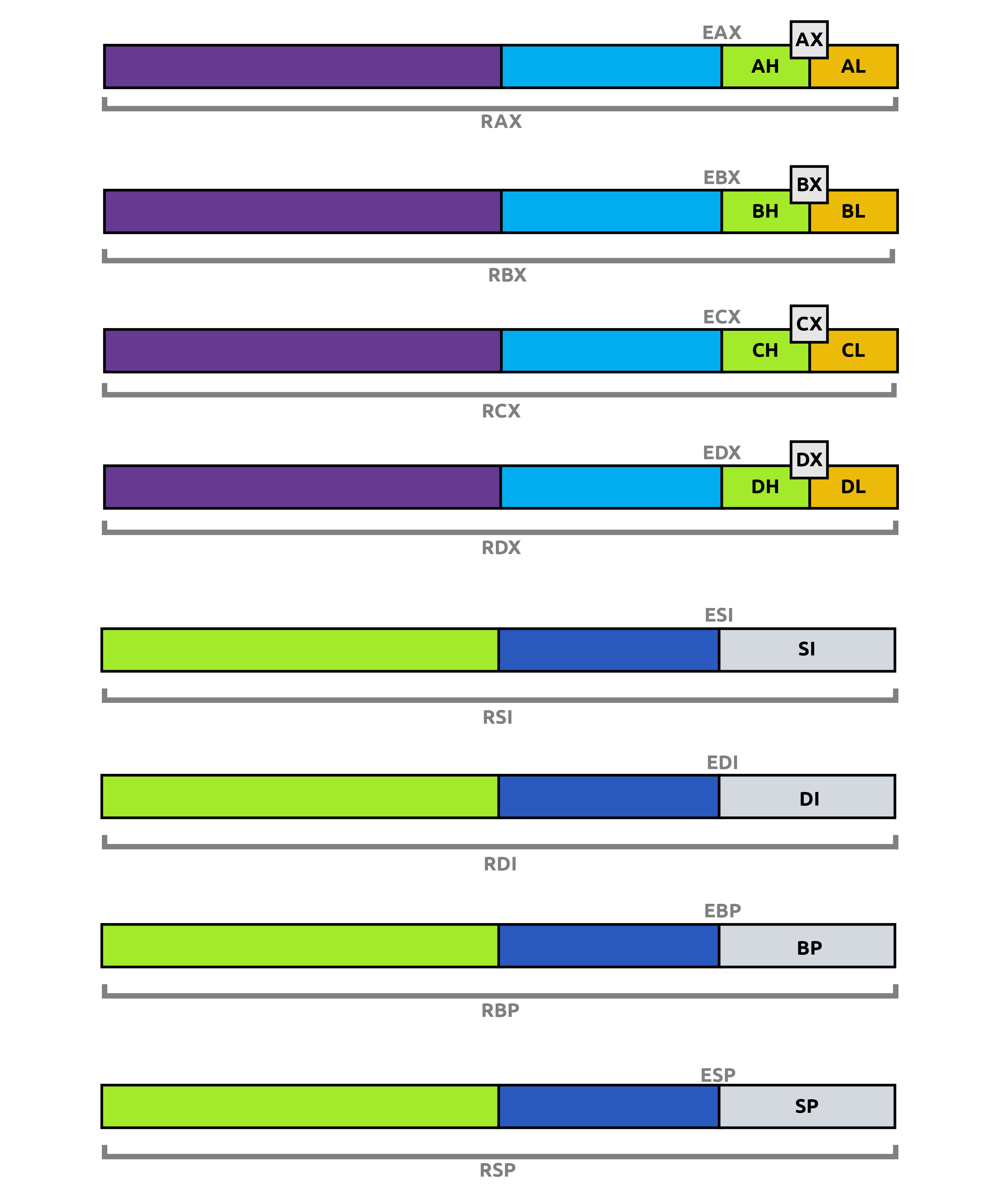 an Image showing the breakdown of the different general-purpose registers