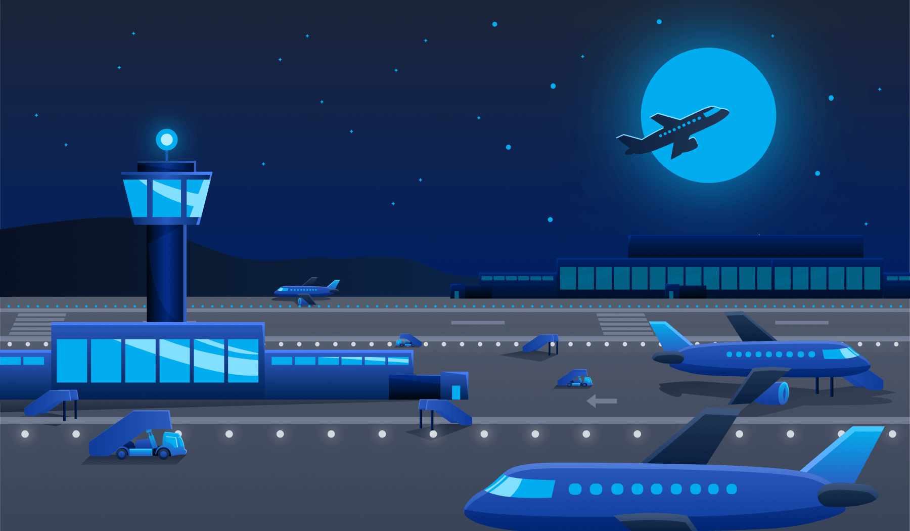 A graphic of an airport scene representing the various components of a user's computer.