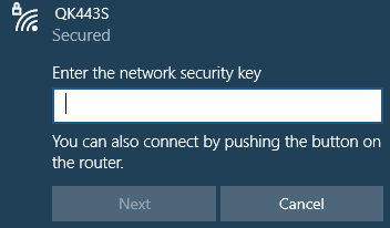 How connecting to an SSID (OK443S) requesting a PSK (password) looks like on a typical Windows machine.