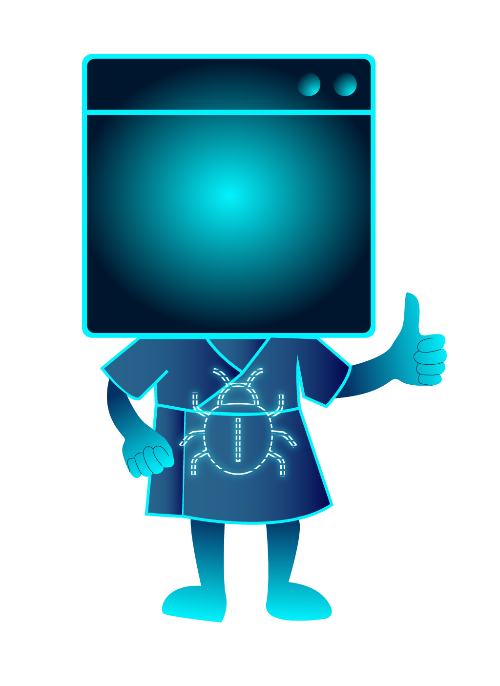 The application that was given an X-ray now has a surgery gown on with dotted lines where the bug was. A depiction of removing the threat
