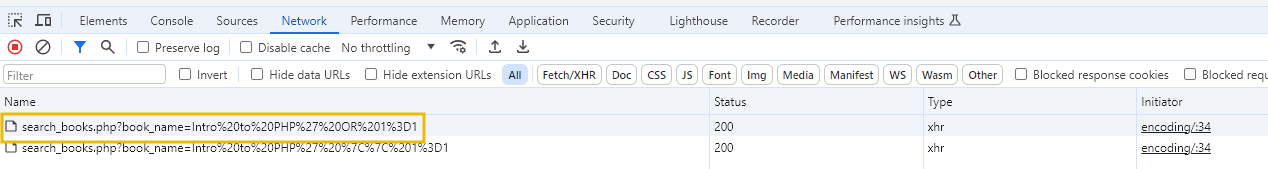 network tab in console