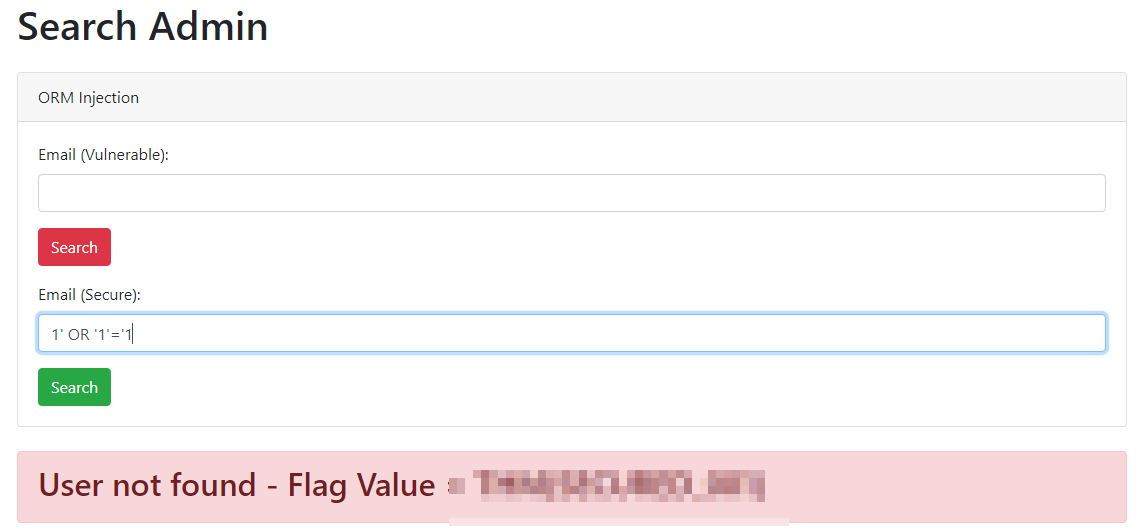 search form after unsuccessful injection attempt