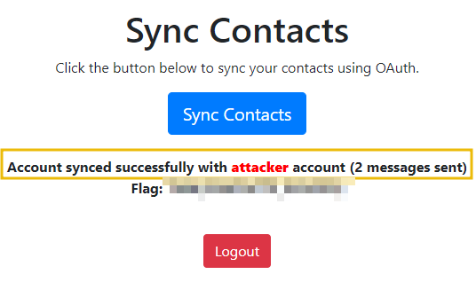 webpage showing dashboard and flag after successful compromise