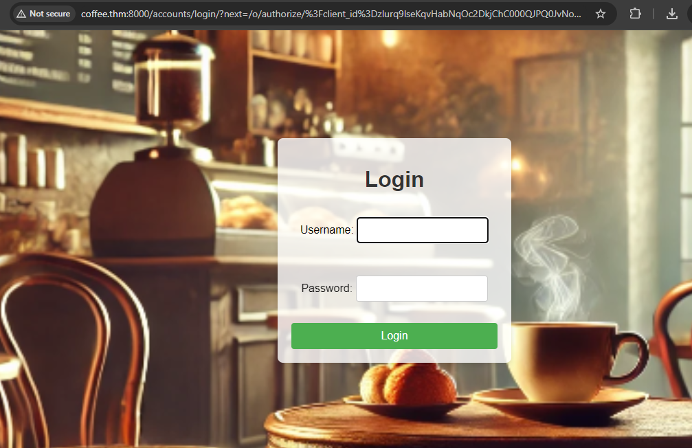login panel for coffeeshopapp oauth provider