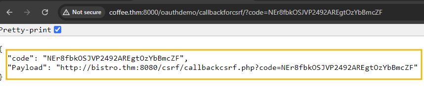 webpage for getting authorization code and payload