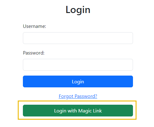 Login form with magic link.