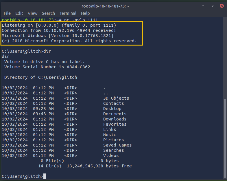successful shell screenshot