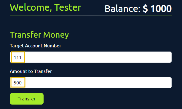 bank app transfer fund form
