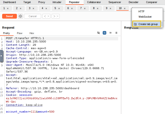 Creating tab group in Burp suite
