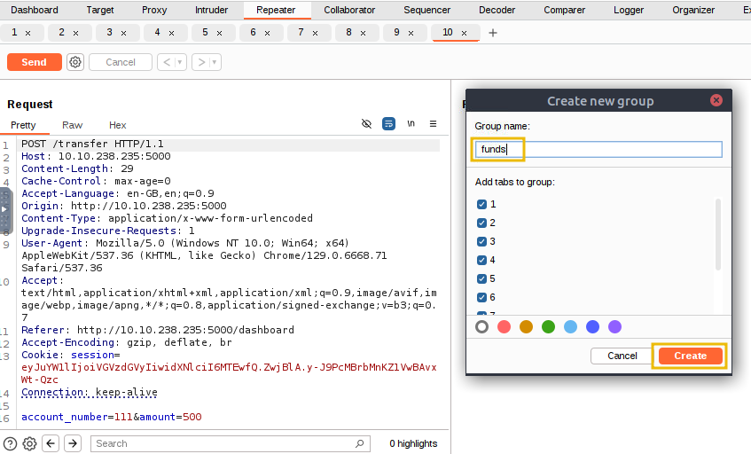naming tab group in Burp suite