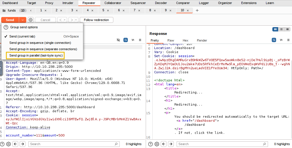 sending parallel requests in Burp suite
