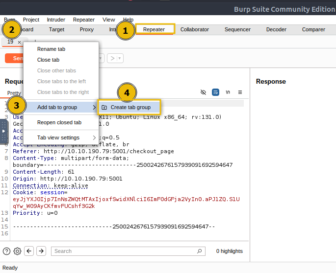 Burp Suite to create tab group.