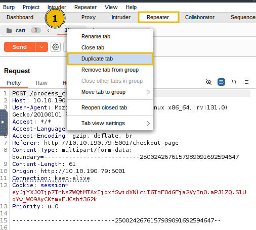 Duplicate requests in Burp Suite.