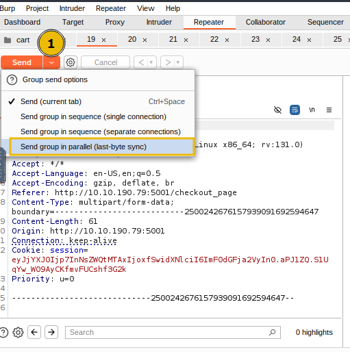 Send Parallel requests in Burp Suite.