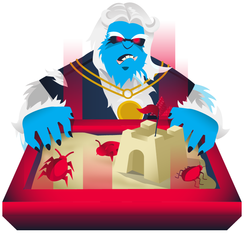 Yeti playing in a sandbox